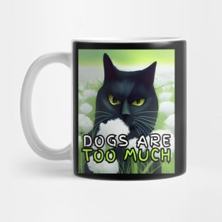 Angry black cat smelling the flowers. Mug